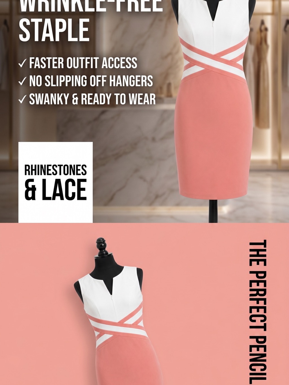 Sleeveless White & Coral Pencil Dress